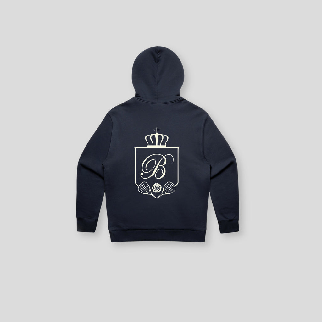 Birkdale Crest Back Relaxed Hoodie in Navy, back view