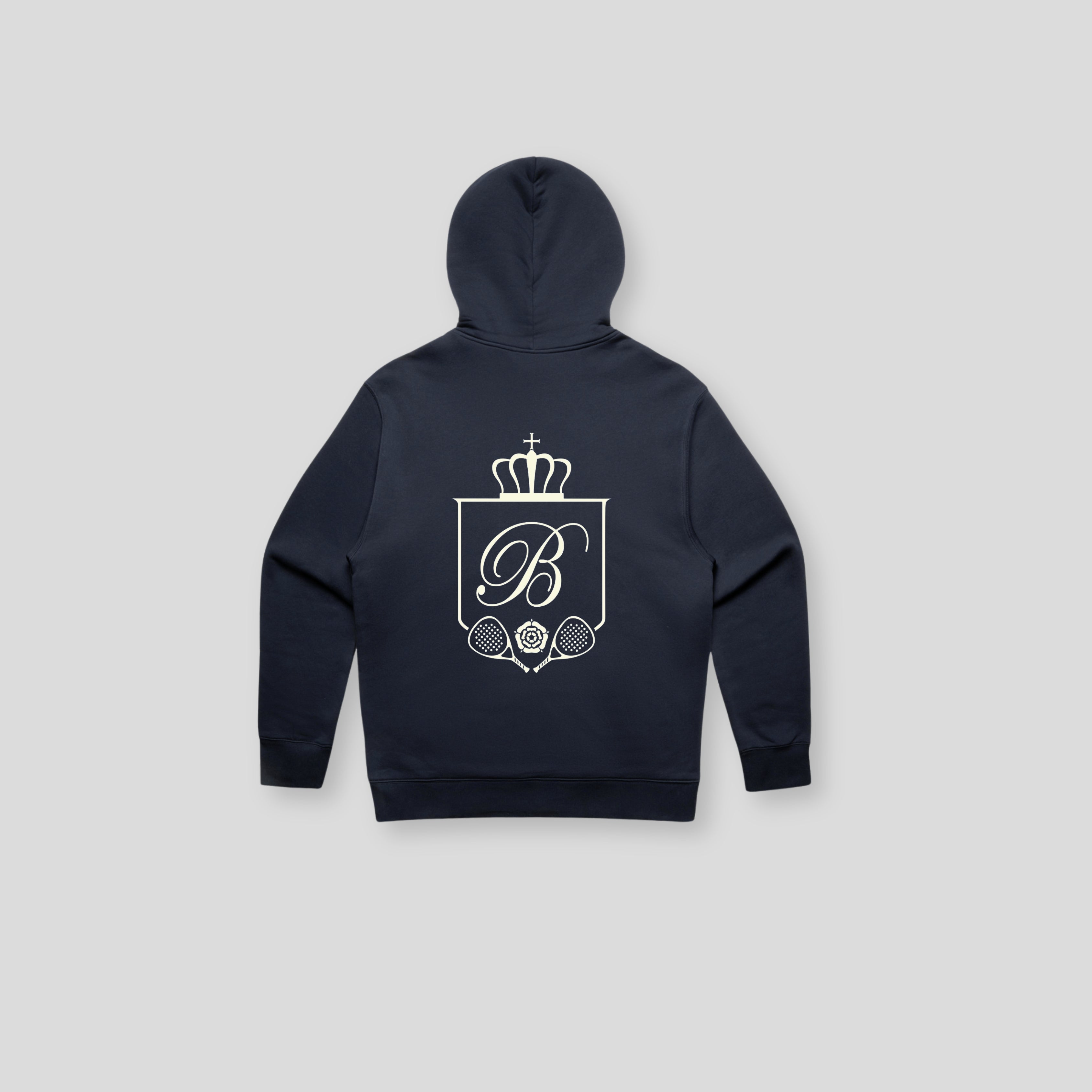 Birkdale Crest Back Relaxed Hoodie in Navy, back view