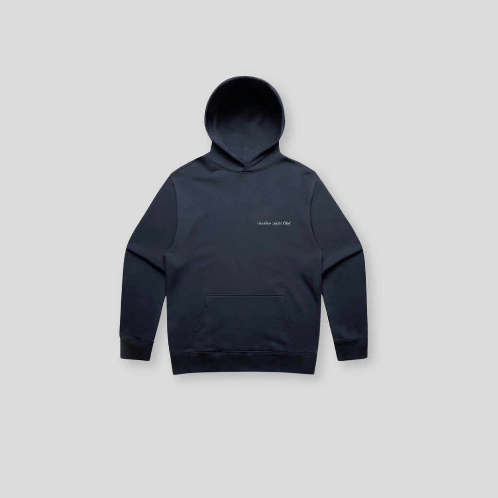 Birkdale Crest Back Relaxed Hoodie in Navy, front view