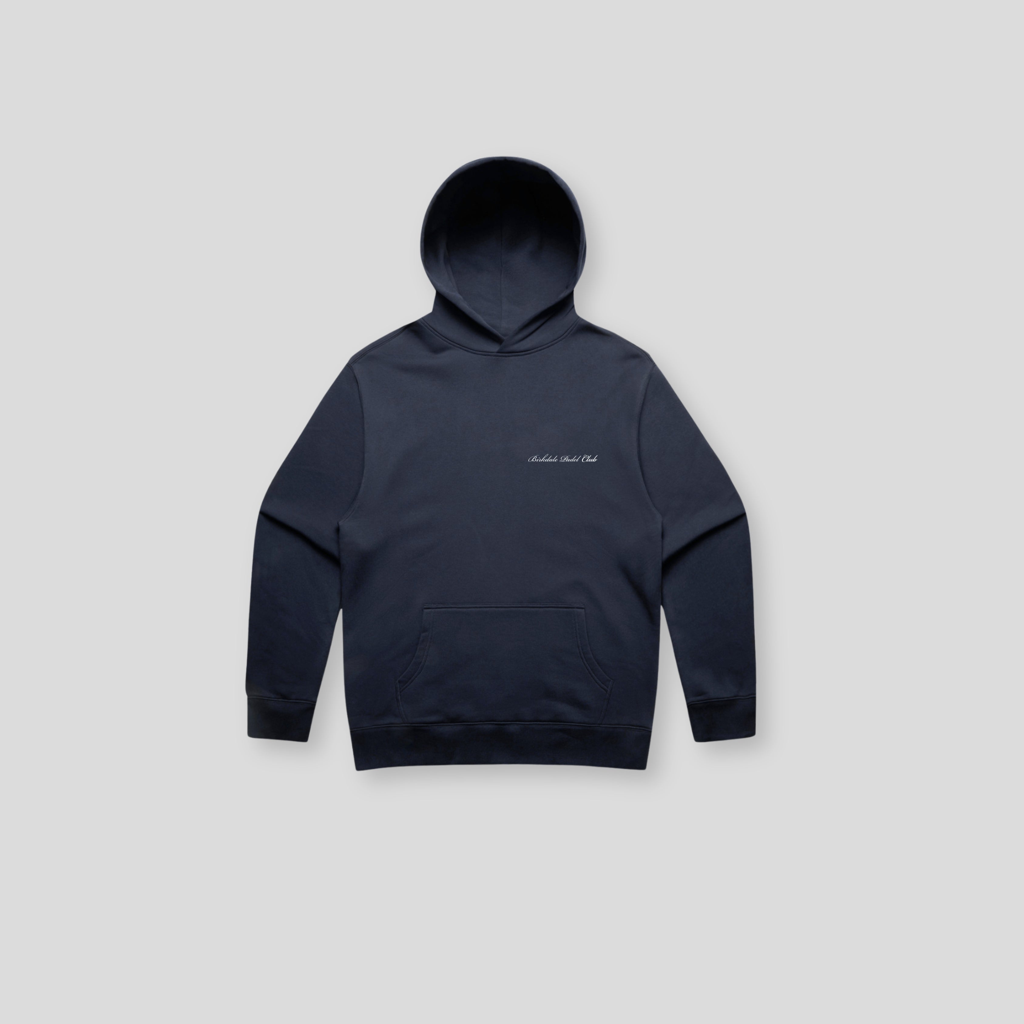 Birkdale Crest Back Relaxed Hoodie in Navy, front view